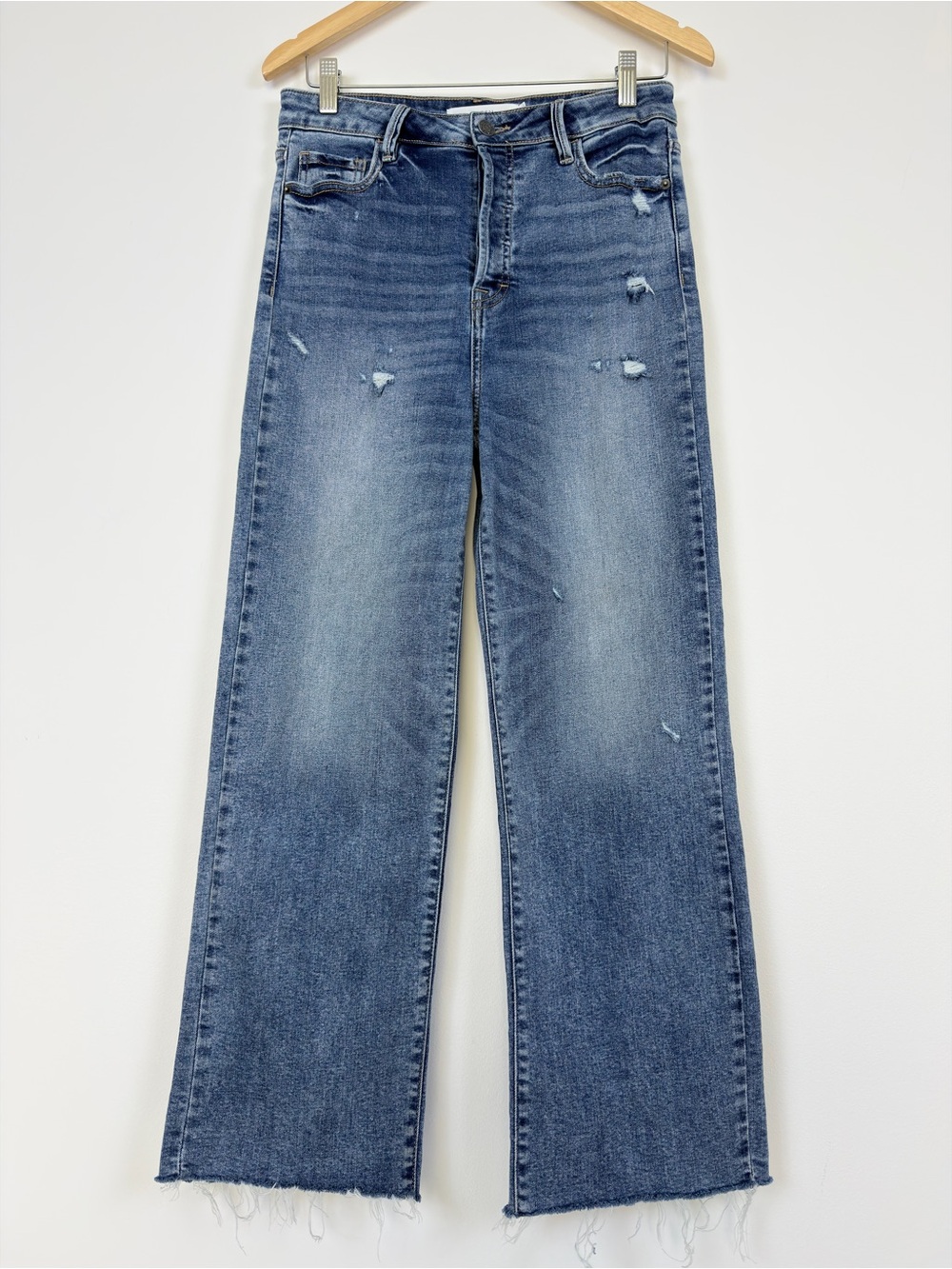 Hidden Jeans High Rise Wide Leg Distressed Raw Hem Denim